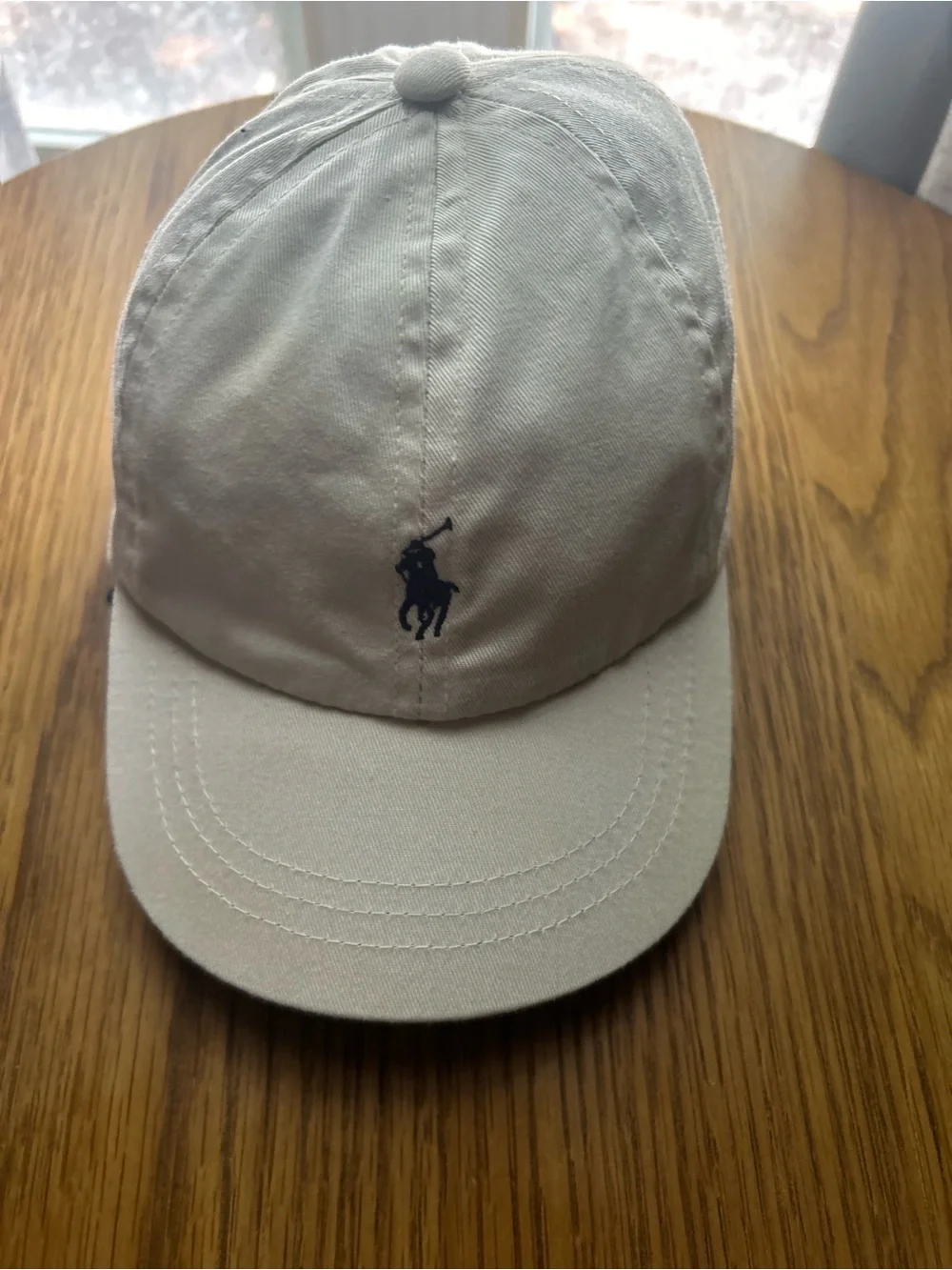Vintage Polo Ralph Lauren Infant White Cream Hat Cap Navy Pony Elastic Strap